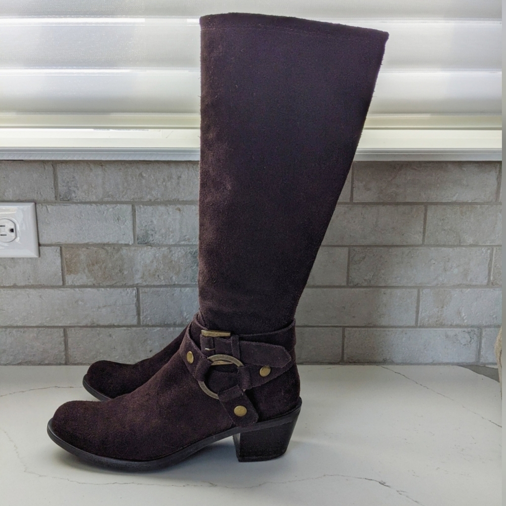 POLLINI brown suede harness boots